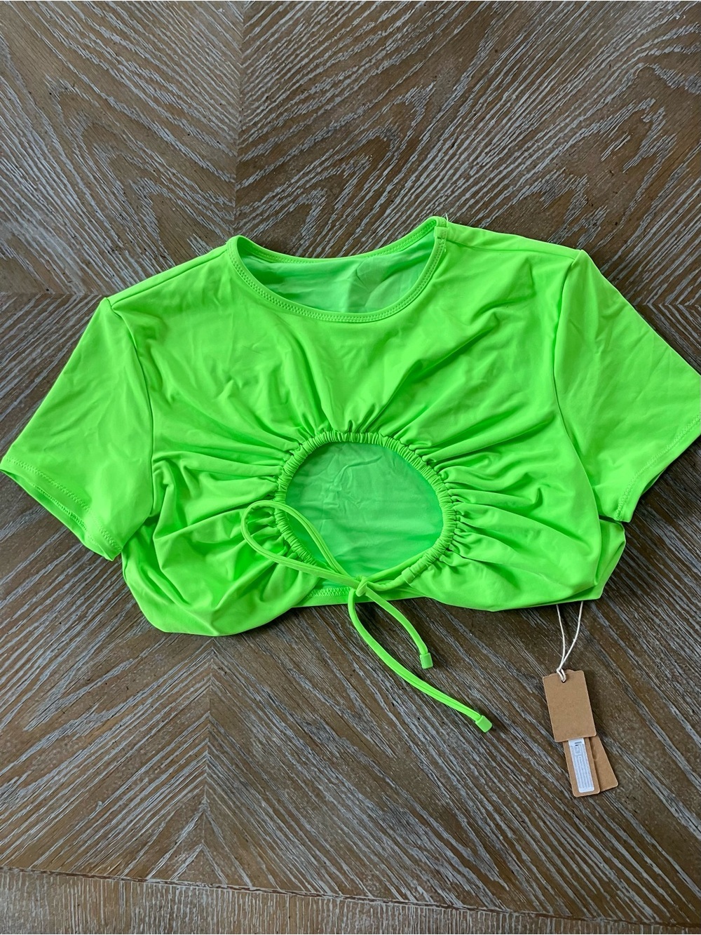 NWT SKIMS Neon Green Swim Ruched T Shirt Top Only (M) - Picture 5 of 9